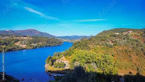 Douro River Valley in Portugal on a sunny summer day. View of the bank of the Douro River, Portugal