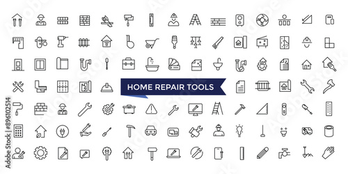 Home Repair Tools icons Set with editable stroke collection for web and ui. Line icons pack. Vector illustration.