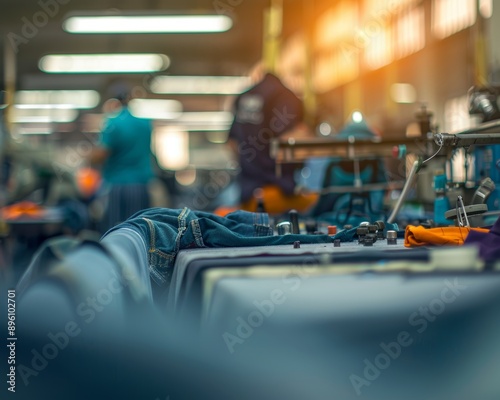 Wallpaper Mural Textile factory workers push for higher wages, seamstress and labor law focus in blurred photo Torontodigital.ca