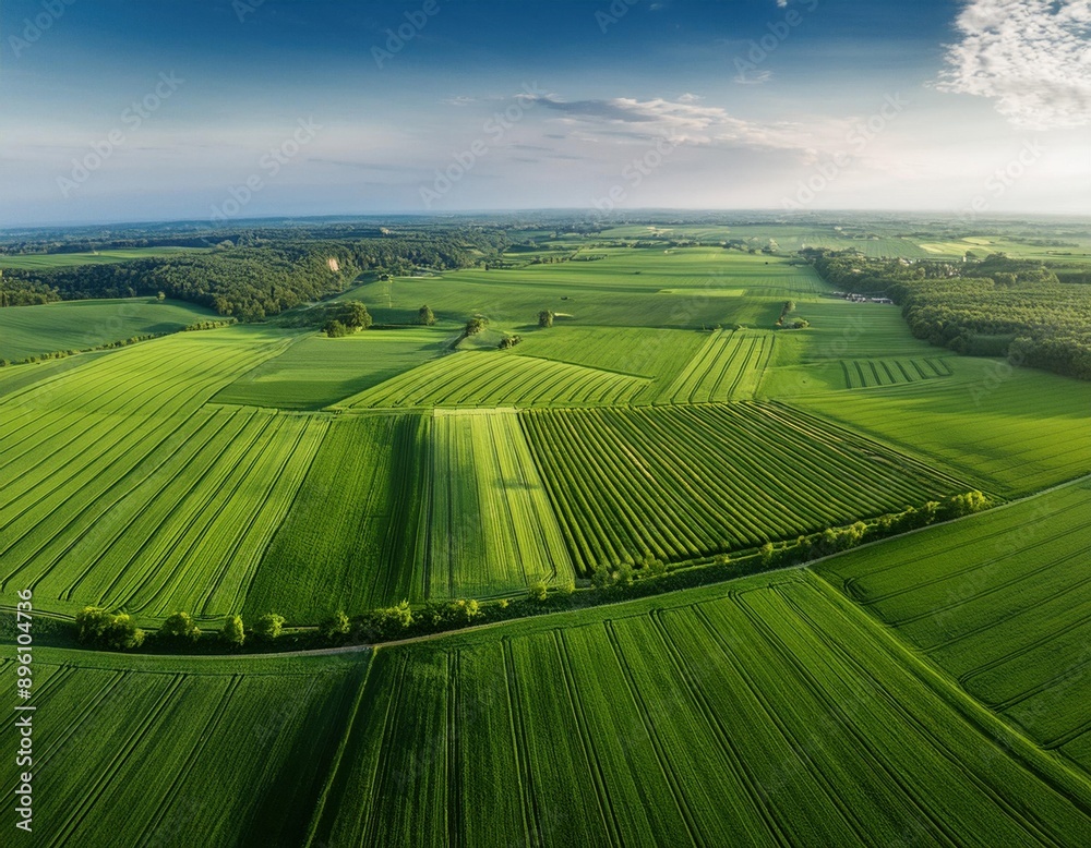 Obraz premium Green Cop Fields and a Road View from the Sky. Nature and agriculture concept image.