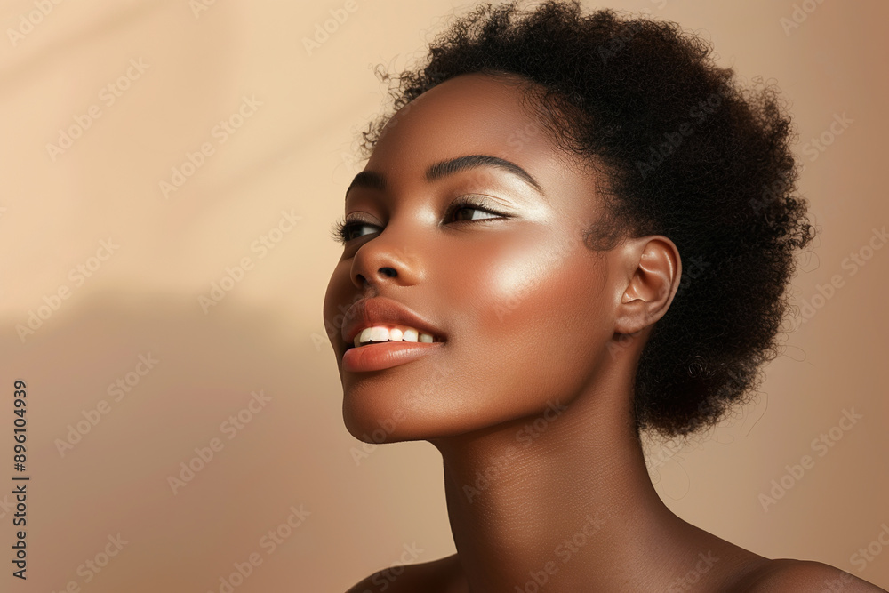 Beautiful smiling black woman with curly hair Beautiful smiling black woman with curly hair