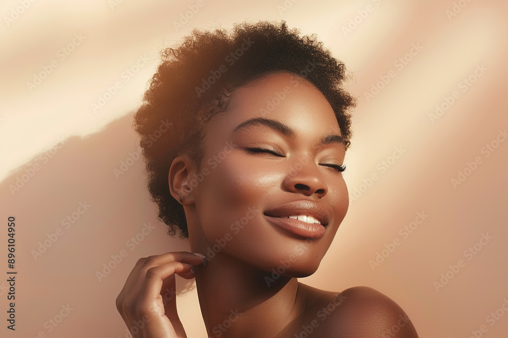 Beautiful smiling black woman with curly hair Beautiful smiling black woman with curly hair