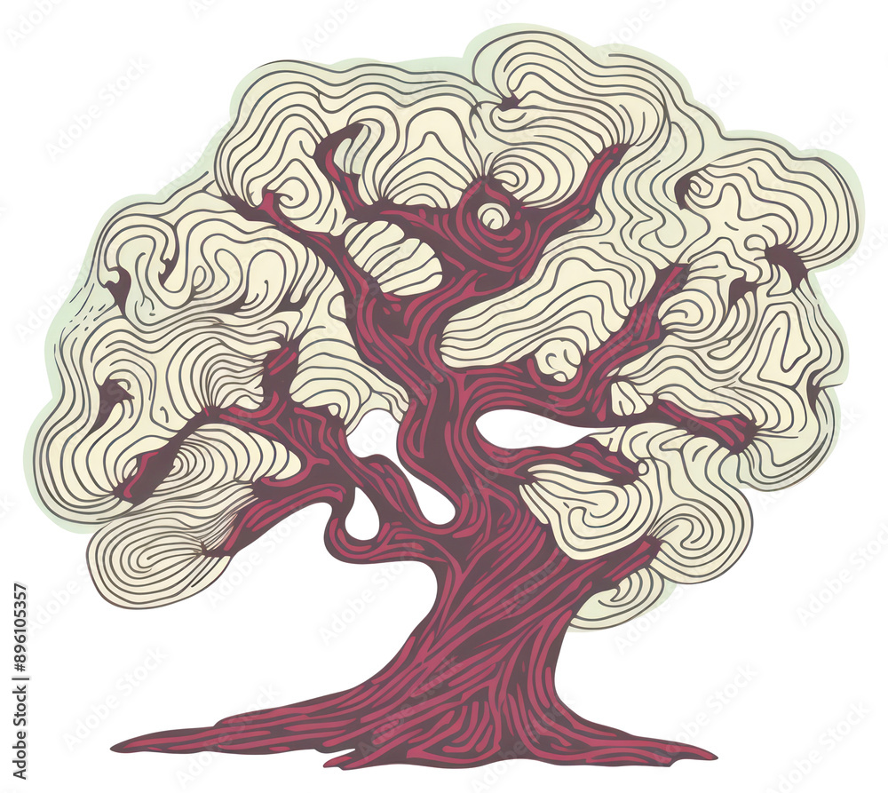 Obraz premium PNG A vector graphic of tree illustrated painting drawing.
