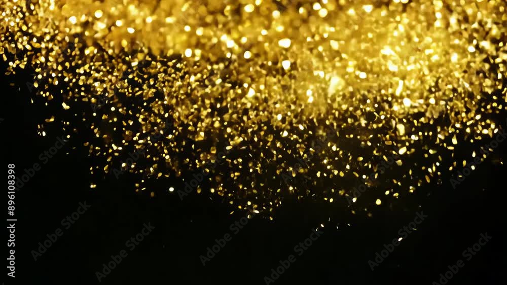 Golden confetti is falling down on dark background, festive and celebration concept Golden confetti is falling down on dark background, festive and celebration concept