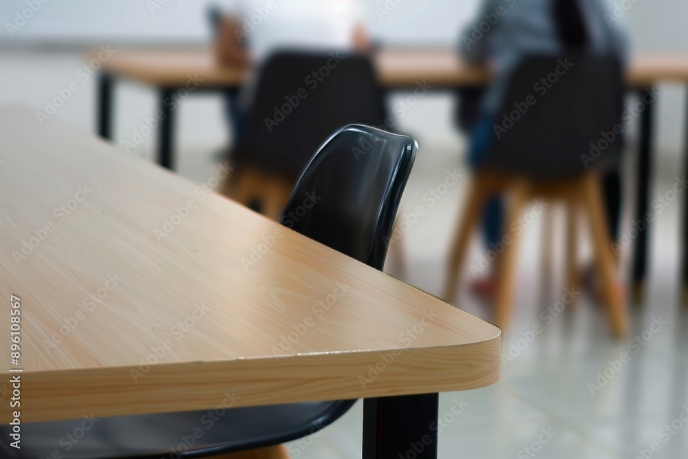 Blurred business meeting in white office space abstract background with digital ai concept Blurred business meeting in white office space abstract background with digital ai concept
