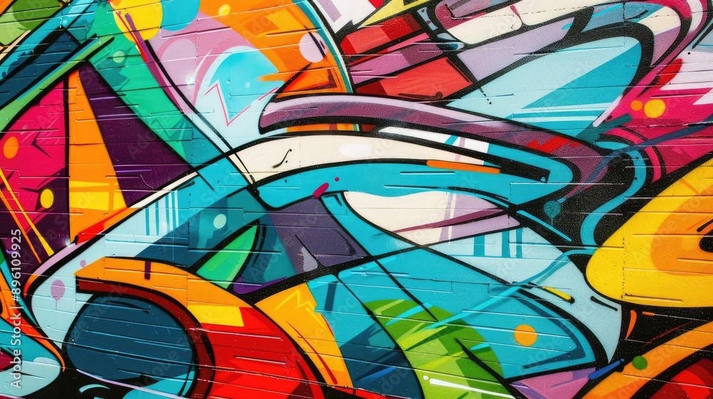 Fototapeta premium A vibrant graffiti mural on an urban wall, showcasing street art culture.