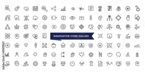 Innovative Core Values Icon Set with editable stroke collection for web and ui. Line icons pack. Vector illustration.