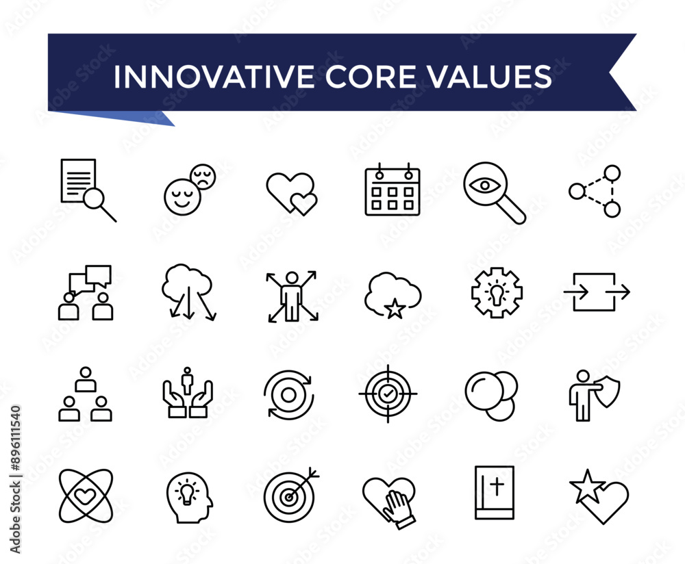 Innovative Core Values Icon Set with editable stroke collection for web ...