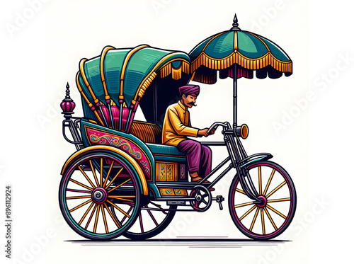 Asian Indian rickshaw vector art illustration isolated on a white background