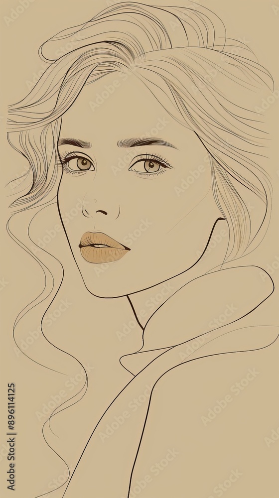 Captivating Feminine Portrait in Minimalist Line Art Style Captivating Feminine Portrait in Minimalist Line Art Style