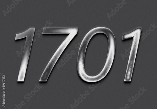 Chrome metal 3D number design of 1701 on grey background.