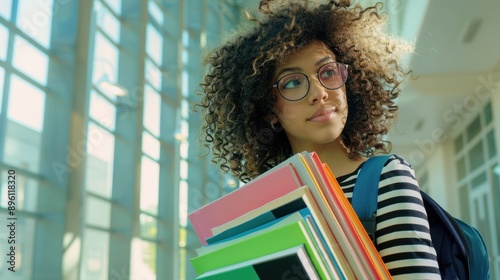 The student with colorful books photo