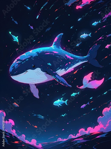 Painting of whale floating in space