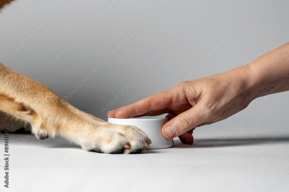 A person applying paw balm to a dog's paw, illustrating pet care and protection A person applying paw balm to a dog's paw, illustrating pet care and protection