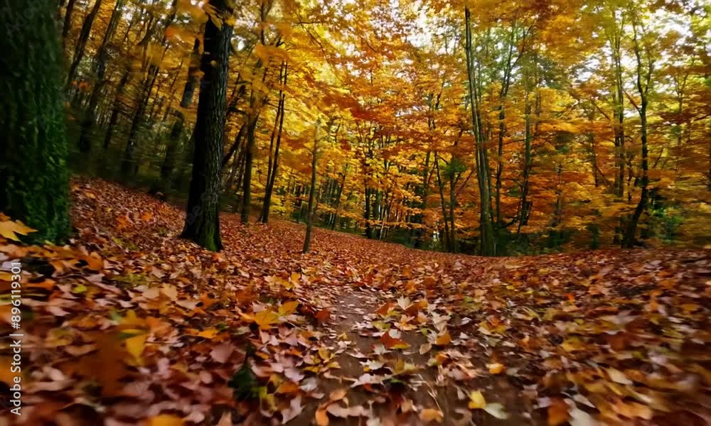Forest path covered with leaves. 4K Video hyperrealistic Forest path covered with leaves. 4K Video hyperrealistic