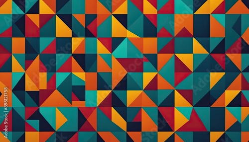 Abstract Geometric Patterns in a Grid-Like Design with Vibrant Colors and Shapes.
