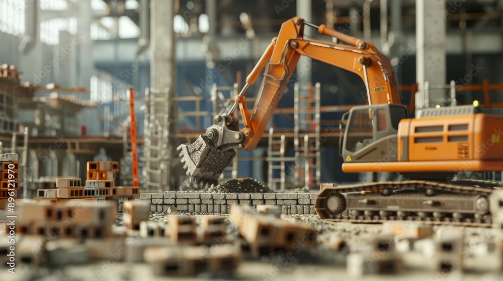Modern Construction Site with Automated Machinery for Precise Bricklaying - Innovation and Efficiency Modern Construction Site with Automated Machinery for Precise Bricklaying - Innovation and Efficiency