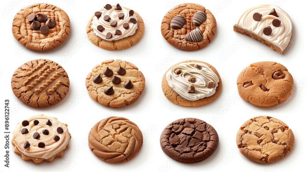 Assorted delicious cookies arranged in rows showcasing a variety of flavors and toppings. Perfect for bakery promotions and culinary blogs. Assorted delicious cookies arranged in rows showcasing a variety of flavors and toppings. Perfect for bakery promotions and culinary blogs.