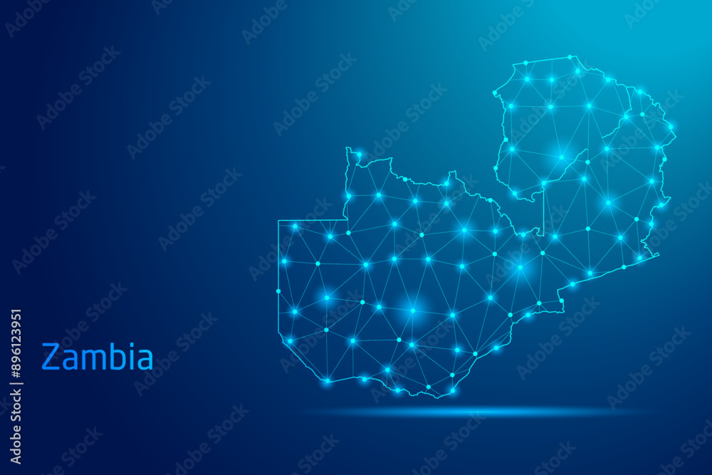 Obraz premium Zambia map - concept of communication technology, graphic of low poly.
