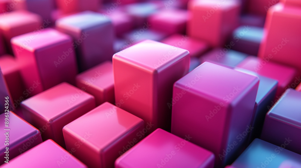 Pink and purple 3D cubes, abstract geometric Pink and purple 3D cubes, abstract geometric