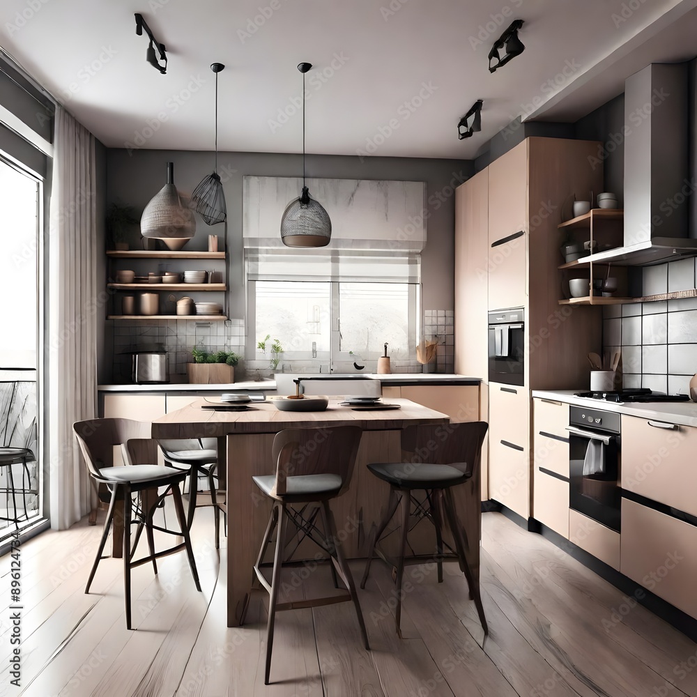 stylish kitchen interior with modern furniture. stylish kitchen interior with modern furniture.