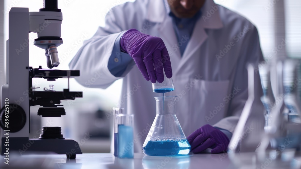 The scientist mixing chemicals The scientist mixing chemicals