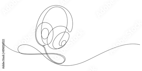headphones one line continuous music entertainment