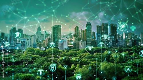 A network of interconnected devices and sensors forming a smart city infrastructure, optimizing energy usage and enhancing sustainability.