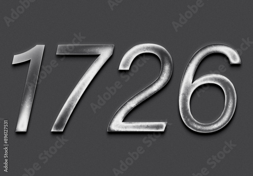 Chrome metal 3D number design of 1726 on grey background.