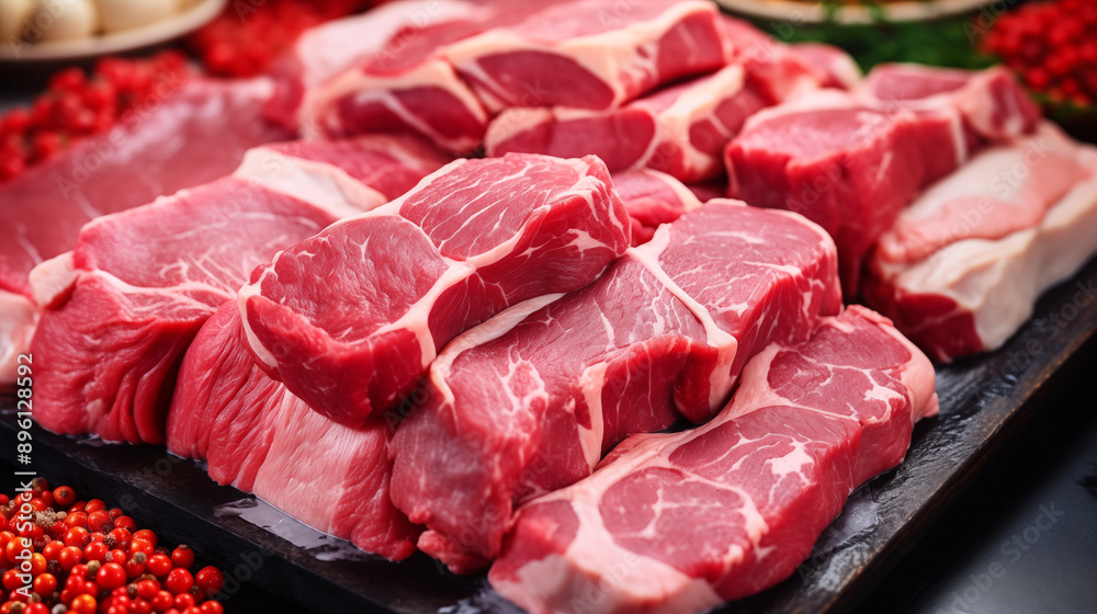 Raw Beef in the Store or Supermarket. Raw Beef in the Store or Supermarket.