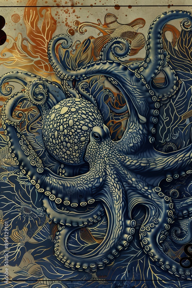 Mythical Octopus Adorning a Medieval Inspired Playing Card Design Mythical Octopus Adorning a Medieval Inspired Playing Card Design