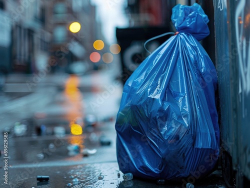 Eco-Friendly Waste Disposal: Garbage Bag Being Thrown into Dumpster - Canon 5D III Focus Shot