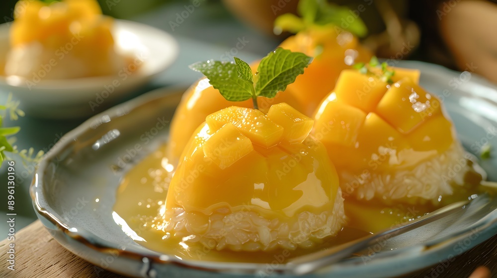 Sweet and tangy Thai mango sticky rice dessert Sweet and tangy Thai mango sticky rice dessert
