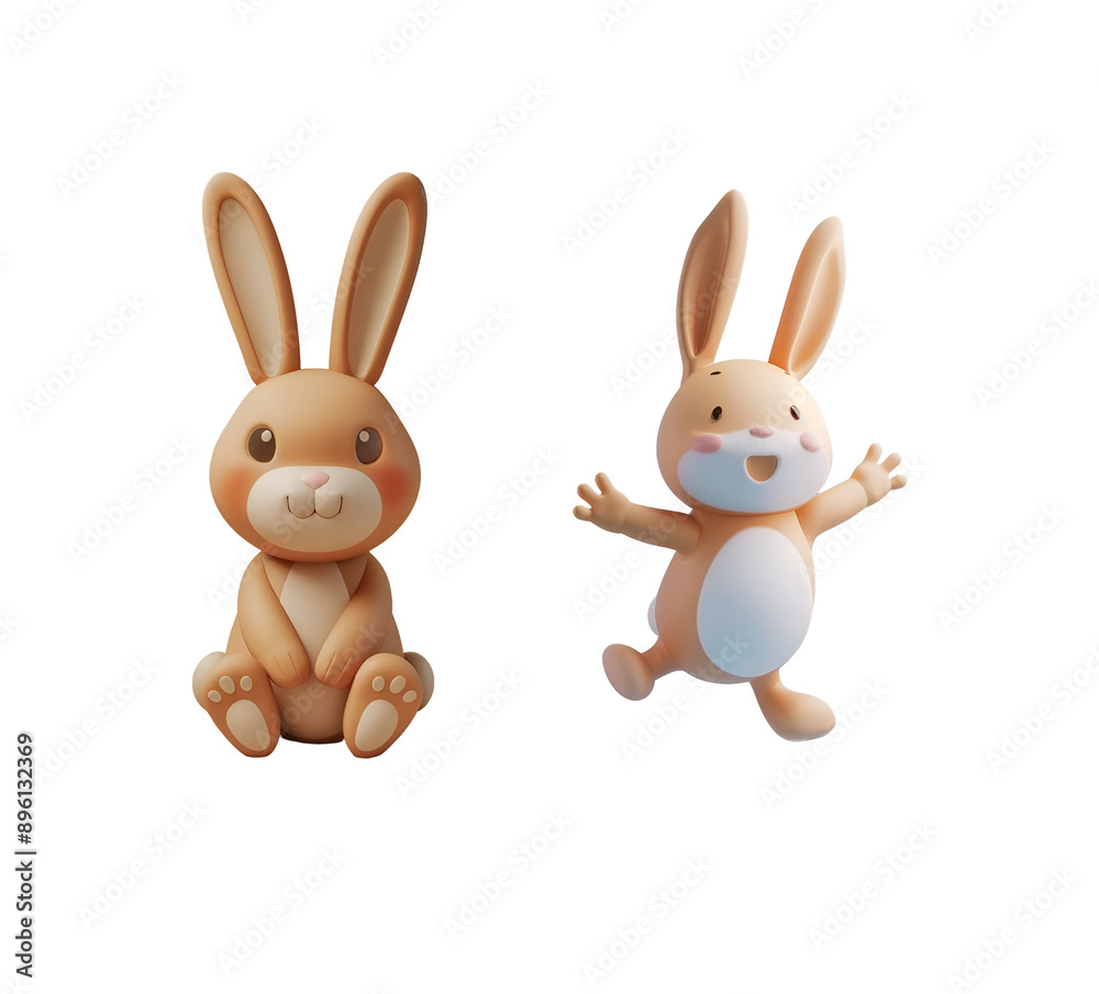 Happy Rabbit Bouncing Group of happy rabbit characters sitting and bouncing in a charming 3D ...
