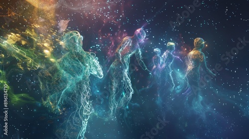 Wallpaper Mural Cosmic Dance of Ethereal Figures Amidst Stardust Torontodigital.ca