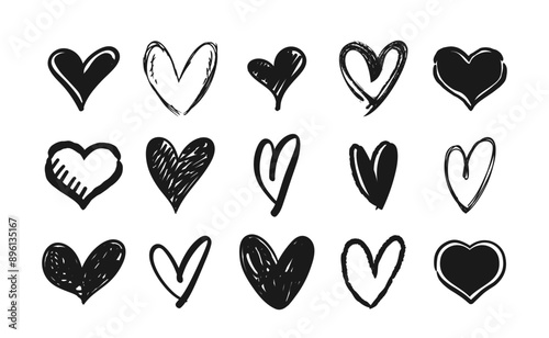 Heart doodles collection. Hand drawn hearts for romantic and love design.