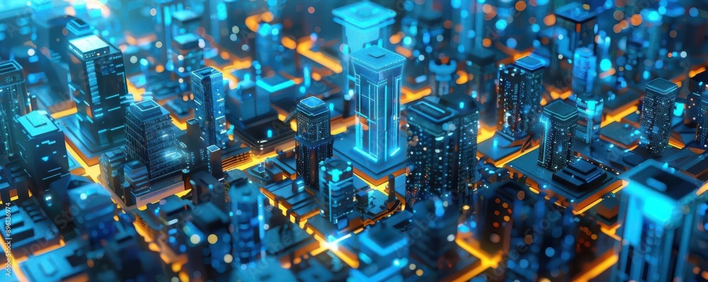 Futuristic cityscape featuring illuminated skyscrapers and vibrant technology, showcasing the essence of modern urban life. Futuristic cityscape featuring illuminated skyscrapers and vibrant technology, showcasing the essence of modern urban life.