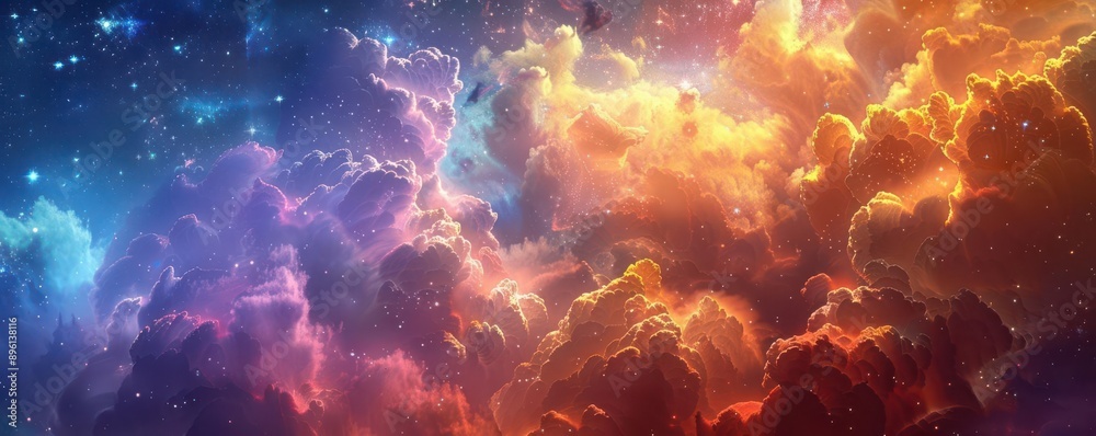 A vibrant cosmic scene featuring colorful nebulae surrounded by twinkling stars, evoking a sense of wonder and exploration. A vibrant cosmic scene featuring colorful nebulae surrounded by twinkling stars, evoking a sense of wonder and exploration.