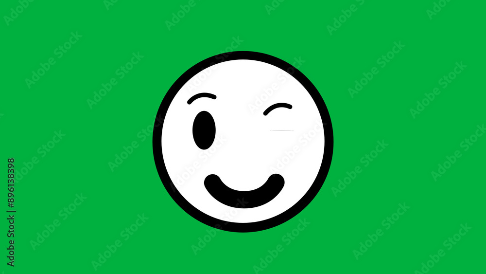 Fototapeta premium black and white winking face expression isolated on green screen