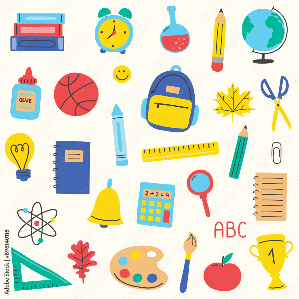 Collection of a cartoon icons. Back to School design. Vector illustration Collection of a cartoon icons. Back to School design. Vector illustration