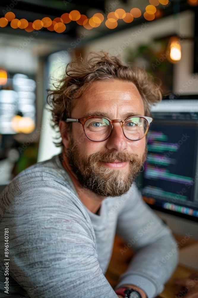 Software Developer Coding a Website in Office Setting