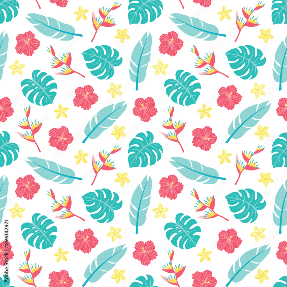 custom made wallpaper toronto digitalTropical flowers and leaves seamless pattern. Summer exotic botanical vector background