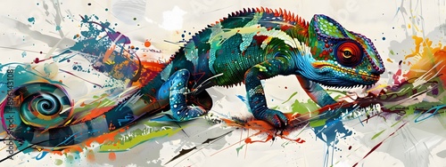 Vibrant Chameleon. Colorful abstract chameleon blending hues and dynamic shapes concept