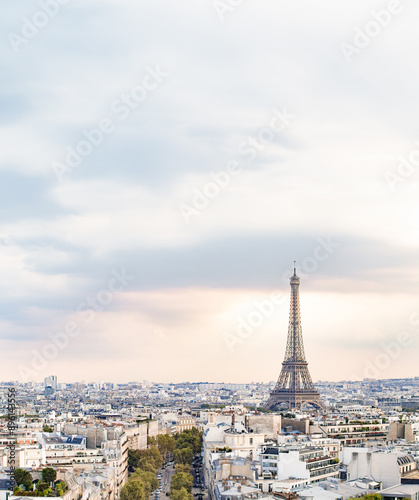 Evening Eiffel tower and Paris city view form Triumph Arc. Eiffel Tower from Champ de Mars, Paris, France. 