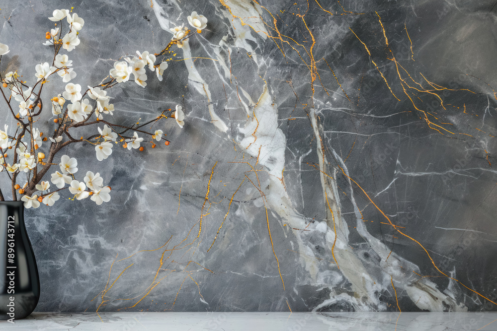 Obraz premium Marble background with flowers for product representation