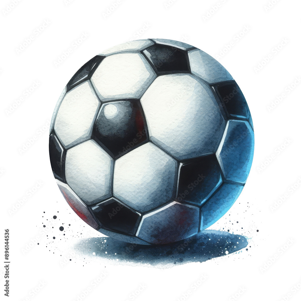Soccer ball watercolor vector illustration, effect background Beautiful watercolor spreads, on a transparent background, clipart, isolated.