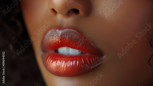 Close-up shot of a woman lips. Beauty injections concept. Peachy lipstick. Fashion make up. Cosmetology, drugstore or fashion makeup.