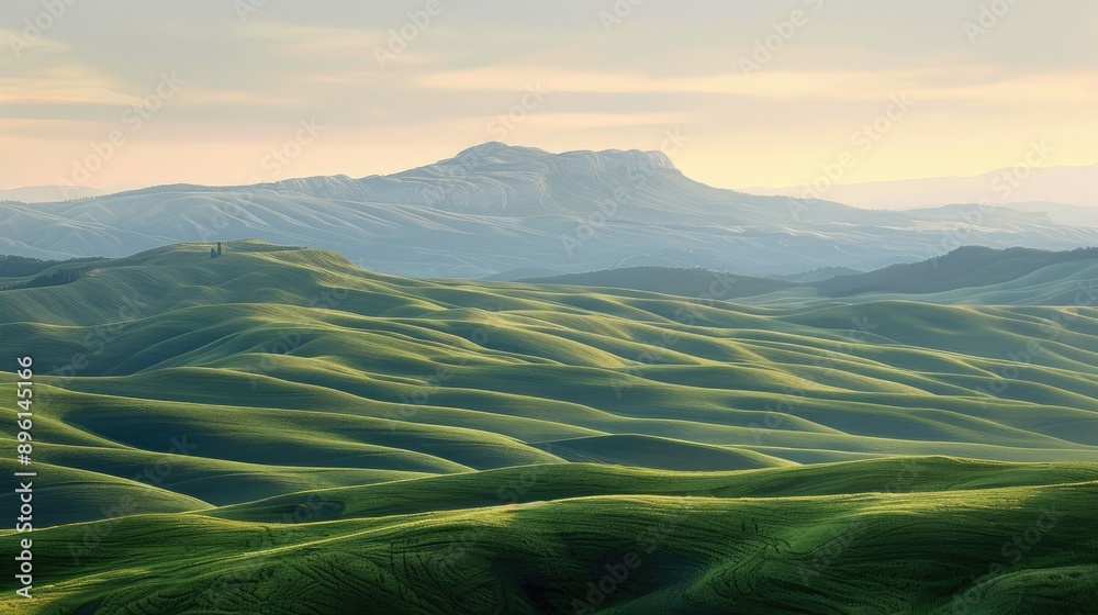 Fototapeta premium Rolling hills leading up to a distant mountain range