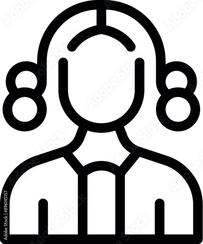 Line art icon of a female judge wearing a traditional wig and robe, symbolizing law, justice, and court proceedings