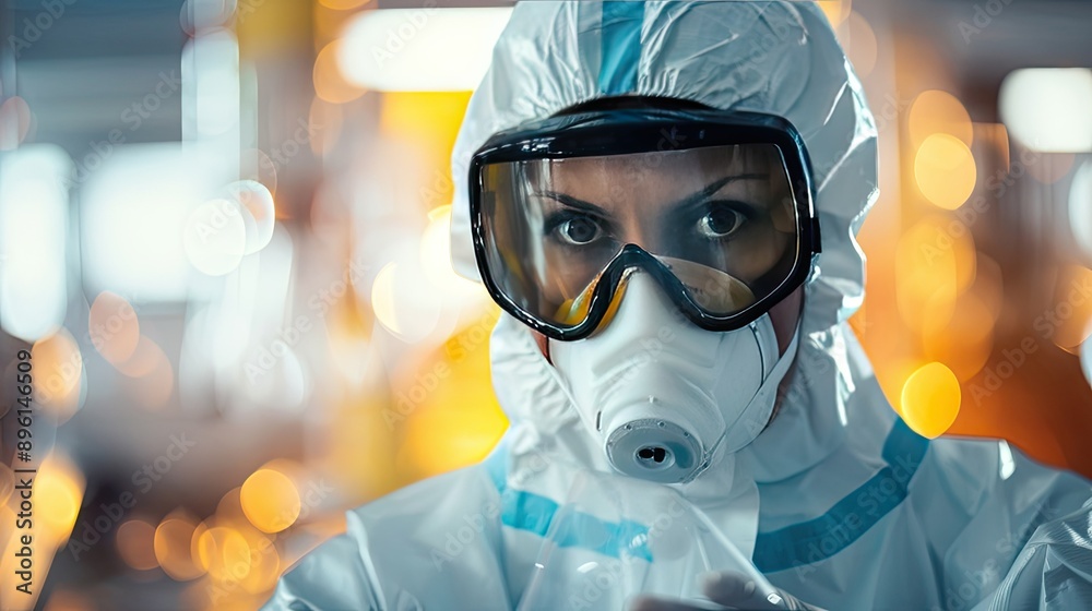 Scientist in protective gear working with hazardous materials Scientist in protective gear working with hazardous materials